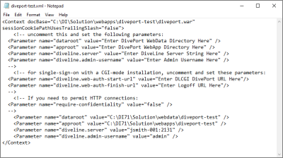 The diveport-test.xml file.